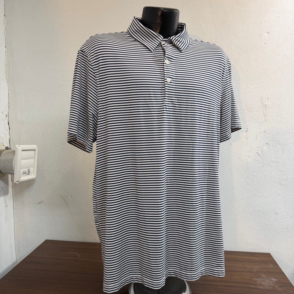 J.Crew Performance Polo Mens XL Navy White Striped Stretch Golf Shirt